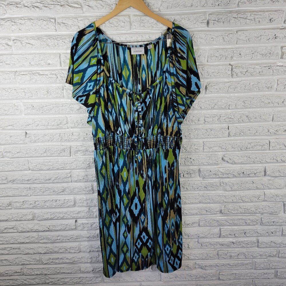 Avenue Dress 22/24 Plus Size Sheath Geometric Boat Neck Keyhole GEO277E